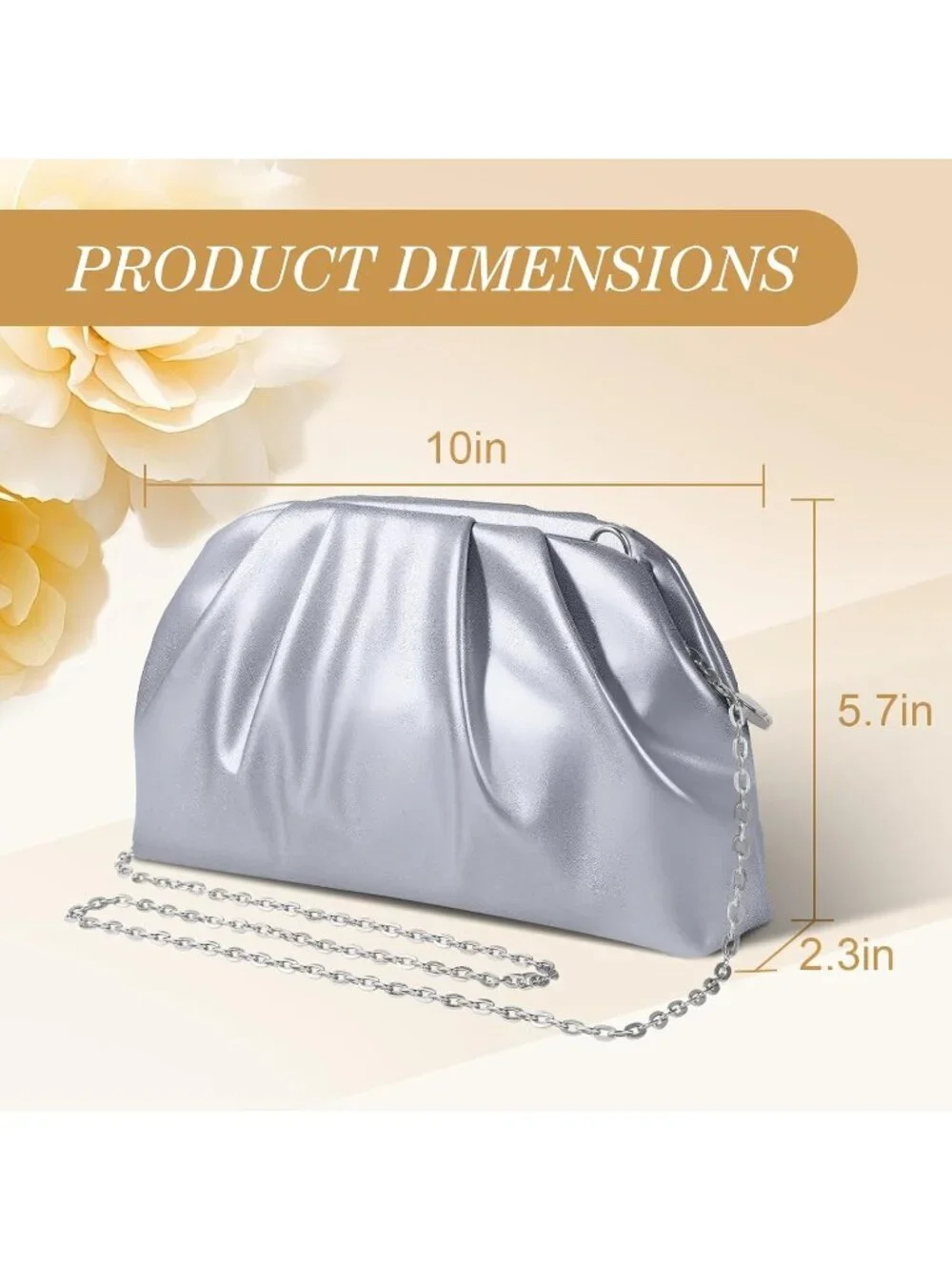 👜Women's Silver Soft Pleated PU Wedding Elegant Evening Clutch Party Purse Bag